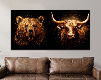Bull and Bear Canvas Print: Gold Stock Market Wall Art