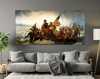 Washington Crossing the Delaware Reproduction Print canvas by Emanuel Leutze Extra large wall art Office wall decor Ready to hang
