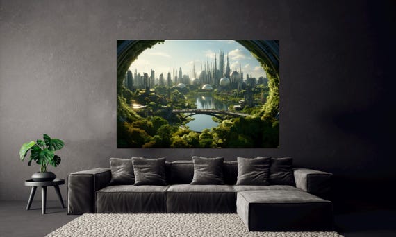 Futuristic City Canvas Print: Sci-Fi Galaxy Wall Art