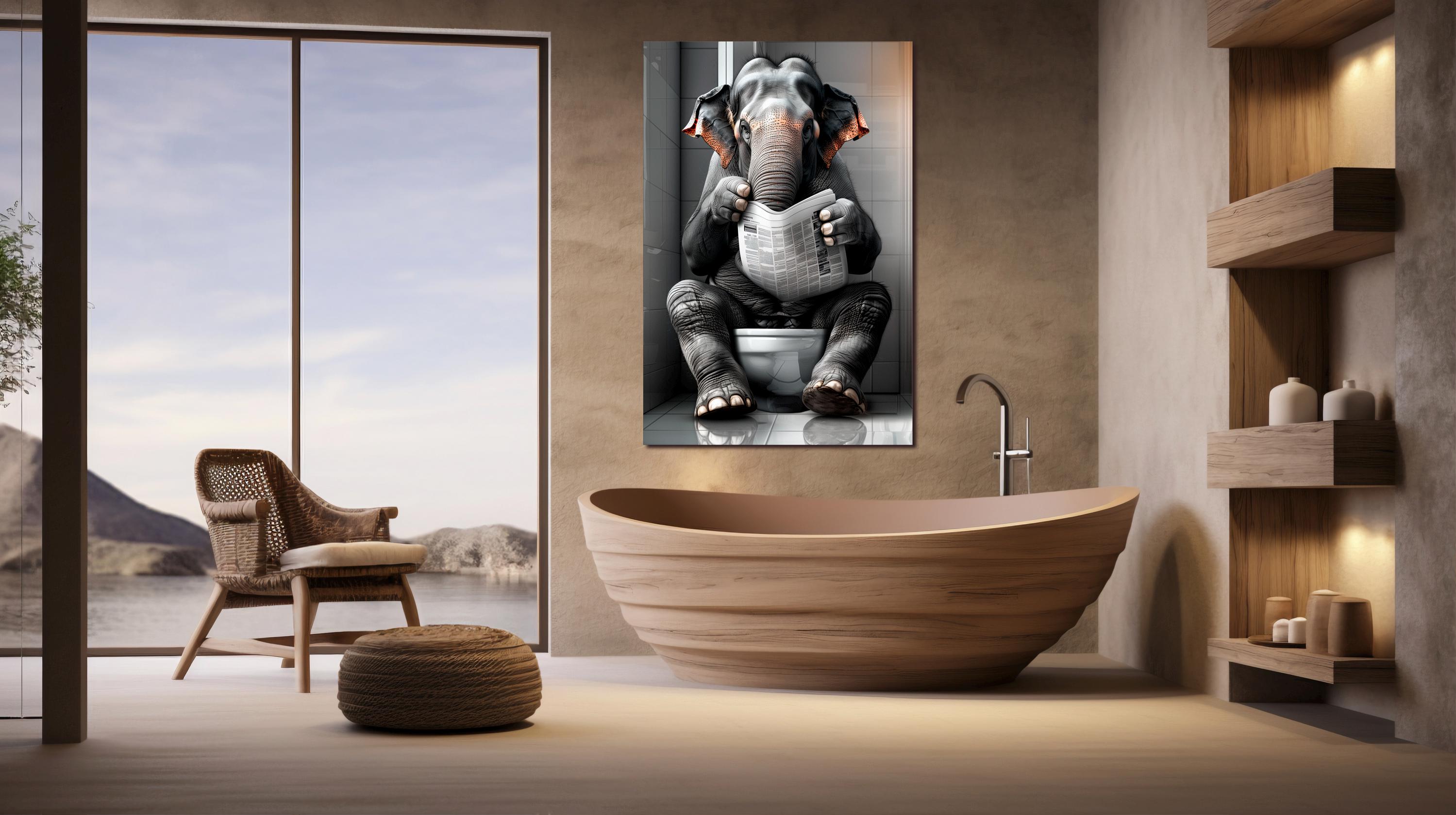 Elephant on Toilet Reading Newspaper Canvas Wall Art Bathroom Humor ...