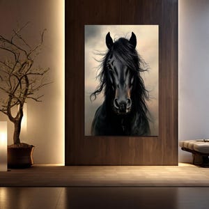 Black Wild Horse Canvas Print Modern Animal Wall Art Living Room Wall Decor Equestrian Sport Lover Extra Large Housewarming Gifts