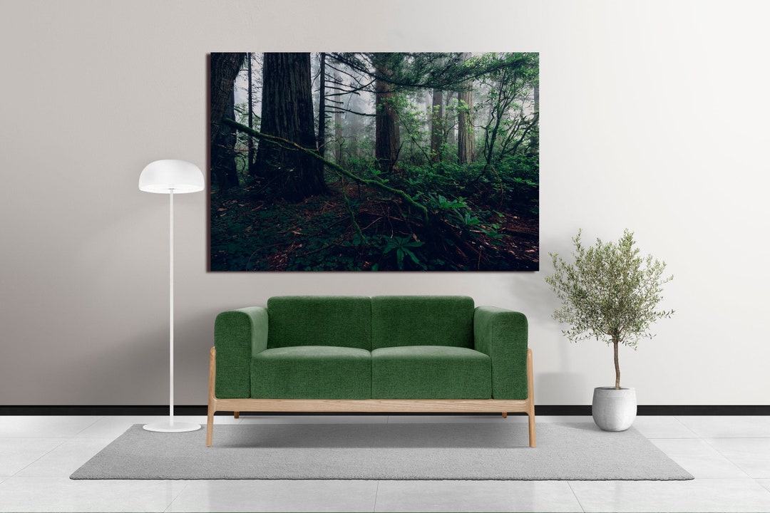 Foggy Green Forest Wall Art Misty Forest Landscape Canvas Etsy