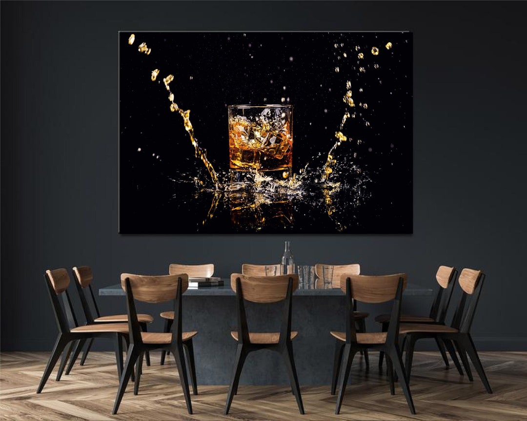 Whiskey Canvas Wall Art Modern Bar Wall Decor Man Cave and Masculine