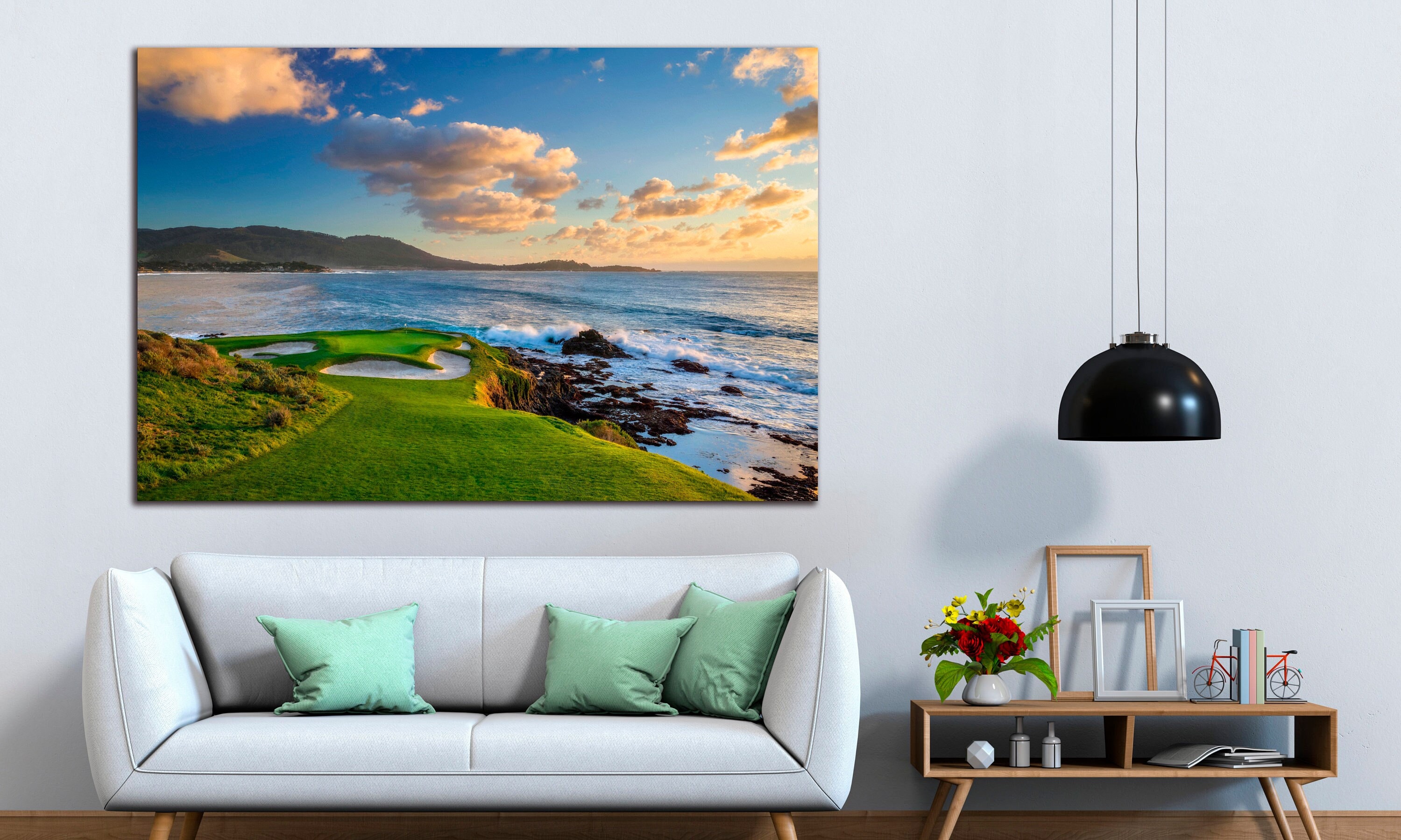 Coastal Golf Course Canvas Art Sunset Ocean Landscape Print Pebble Beach Style Wall Decor Golfer Gift Idea Scenic Beach House Art