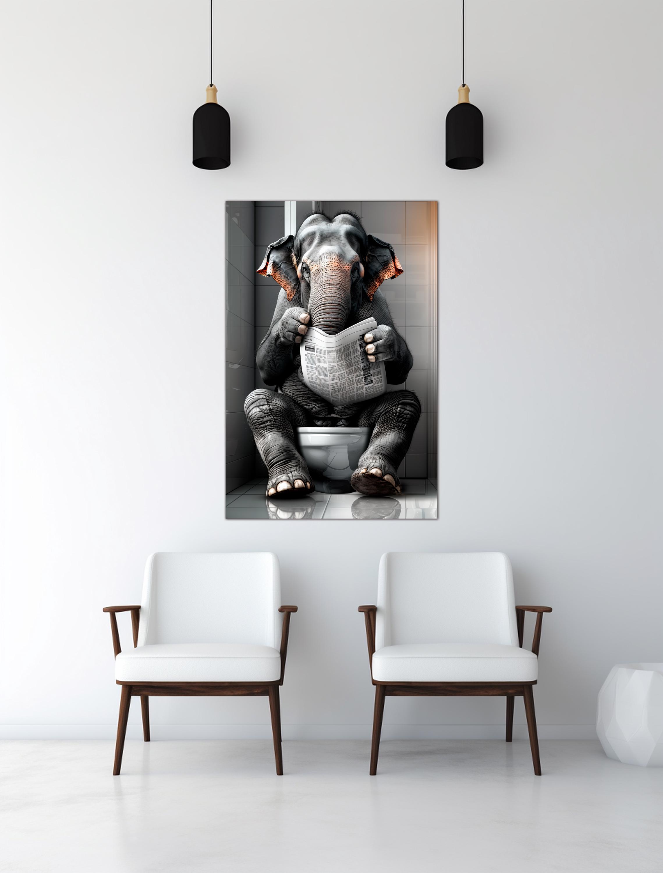 Elephant on Toilet Reading Newspaper Canvas Wall Art Bathroom Humor ...