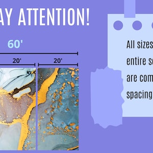 May include: A three-panel abstract art print with blue, gold, and white colors. The print is 60 inches wide and 40 inches tall. PLEASE PAY ATTENTION! All sizes are displayed per entire set, when all panels are combined, without spacing included. Total size (WxH) 60'x40'.