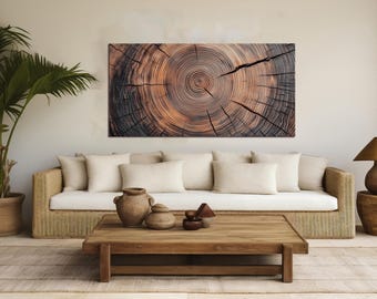 Rustic Tree Rings Canvas Print, Wood Grain Wall Art