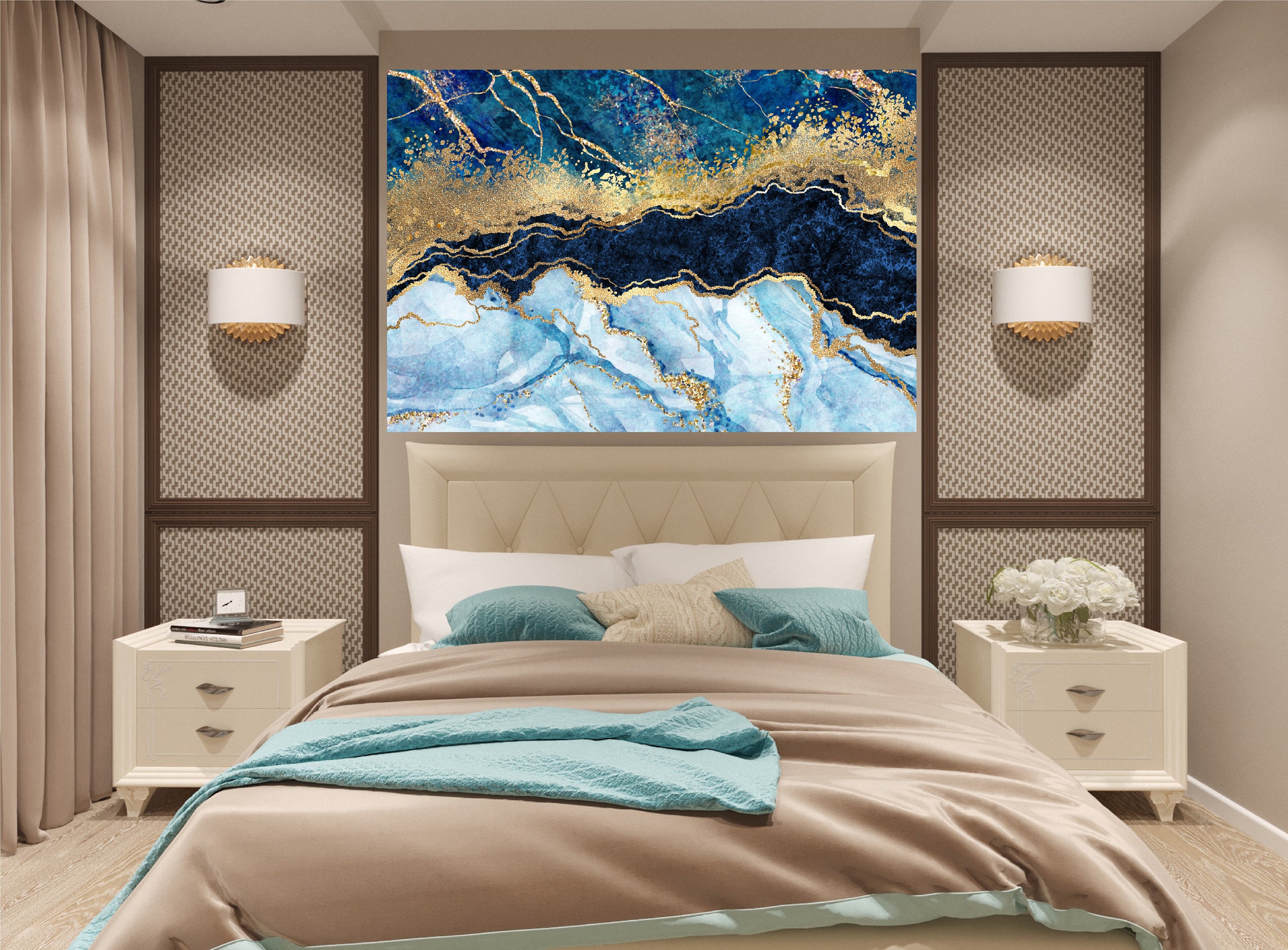 Marble wall art Abstract marble wall art Navy blue gold wall Etsy