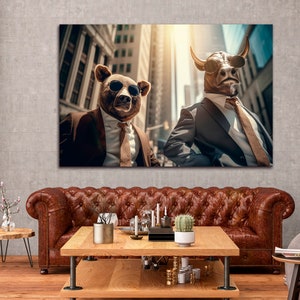 Bull Bear canvas wall art Wall street wall decor Stock market Exchange Finance print Office Wall decor Extra large wall art