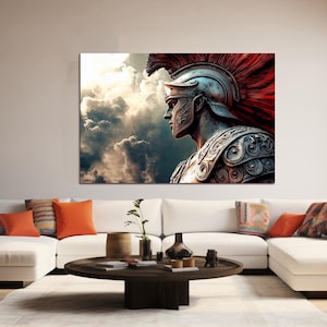 Majestic Spartan Warrior Canvas Print Ancient Greece Mythology Wall Art Large Greek Soldier Home Decor Historical Epic Artwork