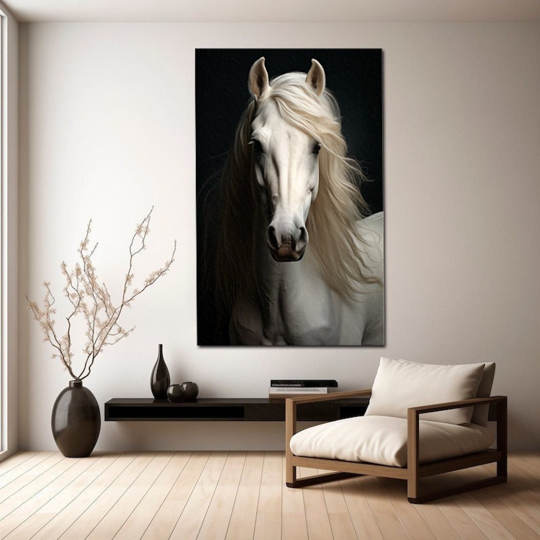Horse Wall Art White Large Horse Canvas Wild Animal Print Horse Lover Gift Living Room Wall Art ...