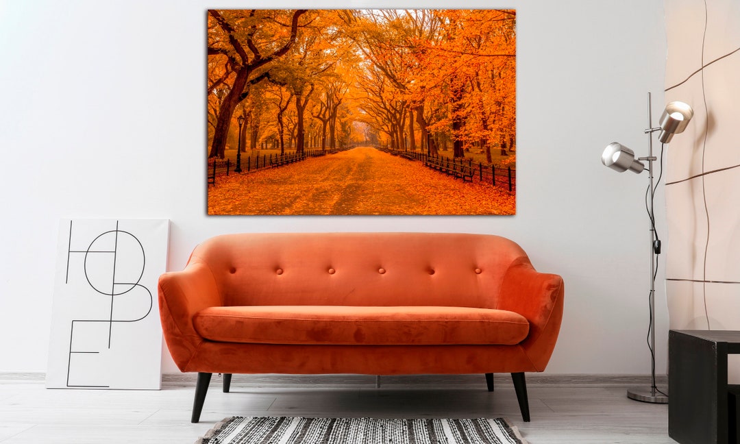 Autumn Forest Landscape Wall Art Fall Orange Leaves Art Print Fall ...