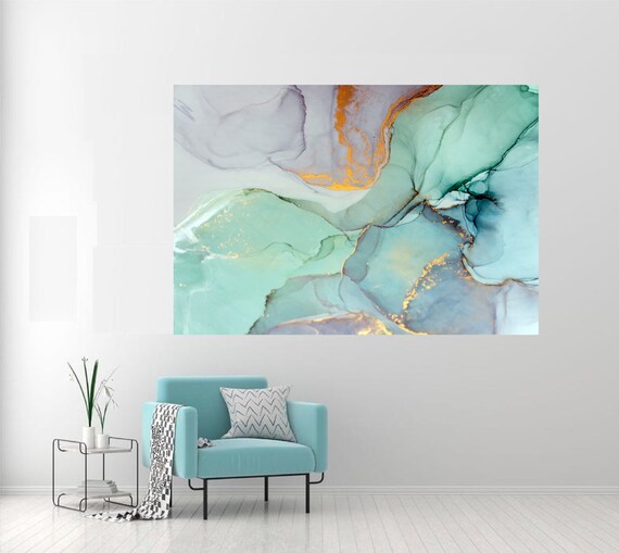 Teal Marble Wall Décor Contemporary Art Turquoise Abstract | Etsy