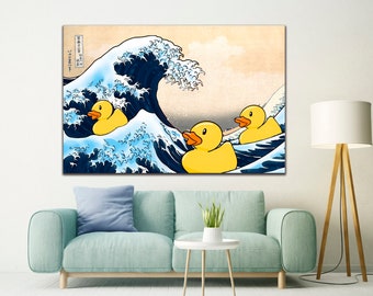 Rubber Duck Canvas Art: The Great Wave, Katsushika Hokusai Print
