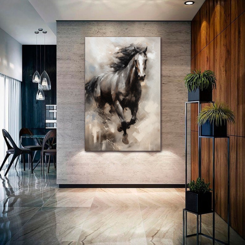 Running Horse Canvas Art Print, Abstract Equestrian Decor - Etsy