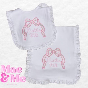 Monogram Burp and Bib Cloth Set, Personalized Burp Cloth, Monogram Bib, Ruffle Burp Cloth, Ruffle Bib, Monogram Burp Cloth and Bib Set