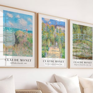 Conjunto de 3 pósteres de Claude Monet: arte impresionista, elegante decoración del hogar, clásicos del arte francés, ideal para sala de estar u oficina.