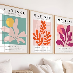 Lot de 3 affiches Henri Matisse - Affiche Matisse, papiers découpés, exposition Matisse, art moderne, décoration murale colorée