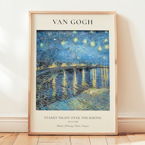 Van Gogh Sternennacht über der Rhone, Wand kunstdruck, Orsay Museum Wanddekoration, Berühmte Kunst Geschenkidee, Mitternachtsblauer Sternenhimmel