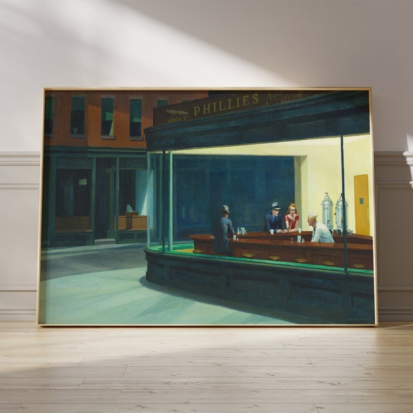 Nighthawks Edward Hopper, Impression d’art mural, décoration intérieure moderne, ambiance rétro, œuvre d’art célèbre, atmosphère apaisante