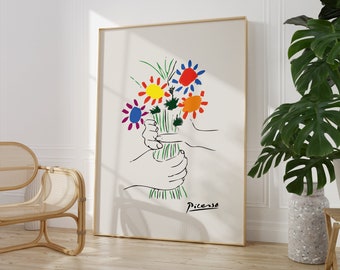 Picasso Bouquet d’Art Mural, Impression Colorée Moderne, Idée Cadeau Élégante, Décoration Murale Unique, Artiste Célèbre, Style Abstrait