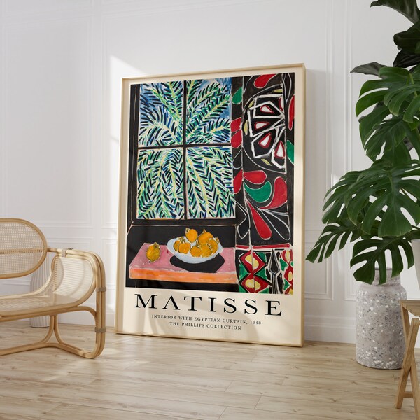 Matisse, Intérieur avec Rideau Égyptien, 1948, Impression d’Art Moderne, Décoration Murale Colorée, Idée Cadeau Unique, Collection Phillips