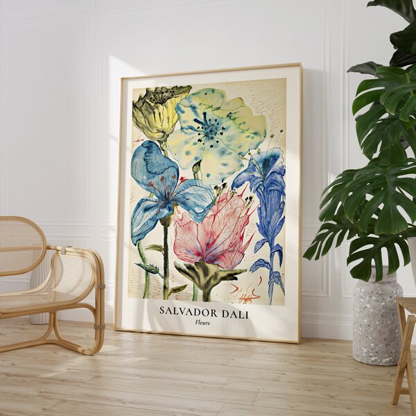Salvador Dali Fleurs, Impression d’art mural colorée, Idée cadeau esthétique, Décoration murale moderne, Art floral vibrant
