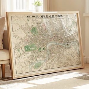 Plan Vintage de Londres, Carte Murale Détaillée, Art Mural Historique, Idée Cadeau Unique, Décoration Intérieure Élégante