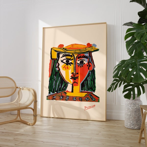 Picasso Visage Coloré, Art Mural Moderne, Impression d’Artiste Célèbre, Décor Vibrant, Idée Cadeau Unique, Esthétique Élégante