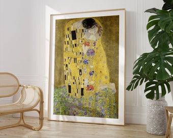 Le Baiser de Klimt, Impression d’art romantique, Déco murale passionnée, Cadeau amour célèbre