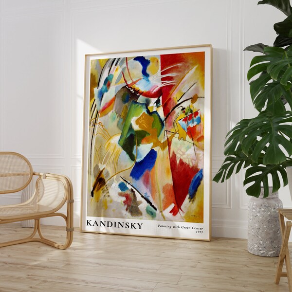 Kandinsky 1913, Peinture avec Centre Vert, Impression d’Art Moderne Coloré, Décoration Murale Galerie, Idée Cadeau Esthétique