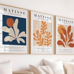 Conjunto de 3 carteles de Henri Matisse - Cartel de Matisse, papeles cortados, exposición de Matisse, arte moderno, decoración de pared colorida