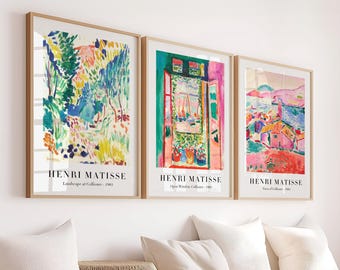 Henri Matisse Poster Set with Titles – Landscape at Collioure, Open Window, View of Collioure – Fine Art Prints, French Wall Decor
