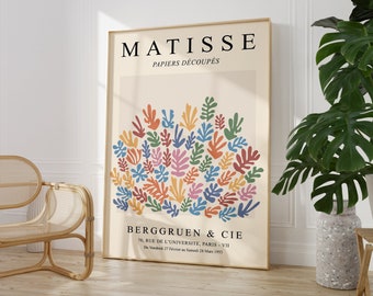 Matisse Papiers Découpés, Art Mural Coloré, Exposition Berggruen & Cie Paris 1953, Impression d’Artiste Célèbre, Décor Maison Moderne