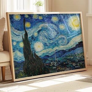 Van Gogh Kunstdruck, Sternennacht über der Rhone, Mitternachtsblaues Wanddekor, Geschenk für Liebhaber klassischer Kunst