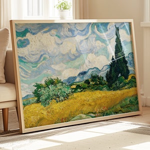 Impression d’art Van Gogh, paysage vibrant et coloré, ciel tourbillonnant, décoration murale unique, idée cadeau artistique, art mural