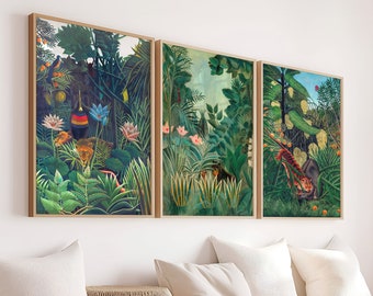 Set of 3 Henri Rousseau Masterpieces: The Equatorial Jungle, The Dream & Tiger-Buffalo Fight - Exotic Wall Gallery Art Posters