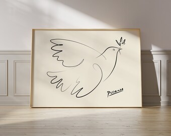 Picasso Colombe de la Paix Art Print, Dessin minimaliste élégant, Décoration murale moderne, Idée cadeau artistique, Impression d’art