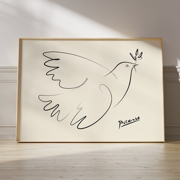 Picasso Colombe de la Paix Art Print, Dessin minimaliste élégant, Décoration murale moderne, Idée cadeau artistique, Impression d’art