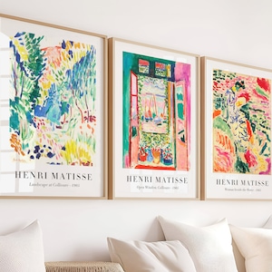 Conjunto de 3 pósteres de Matisse: arte moderno y colorido para sala de estar u oficina. Decoración de pared inspirada en el fauvismo. Sin marco.