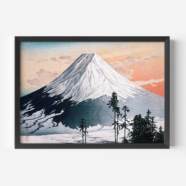 Impression art du Mont Fuji, Art mural japonais traditionnel, Décor de chambre, Idée cadeau, Paysage de montagne enneigée, Art mural serein