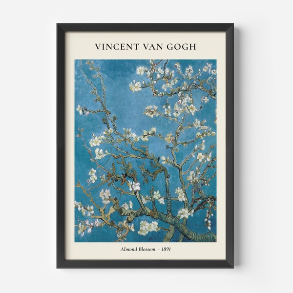 Vincent Van Gogh Almond Blossom, Art mural bleu floral, Impression artiste célèbre, Décoration murale nature, Idée cadeau maison élégante