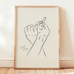 United hands art, minimalist print, elegant wall decor, modern black and white art, unique gift idea, trendy wall art