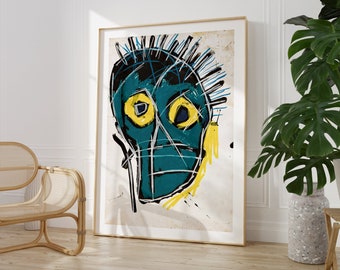 Basquiat Tête Verte, Impression d’Art Mural, Idée Cadeau Unique, Artiste Célèbre, Décoration Murale Moderne, Exposition Exclusive