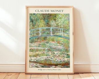 Monet wall art print, Bridge over a Lily Pond, Impressionist nature wall decor, Famous artist gift idea