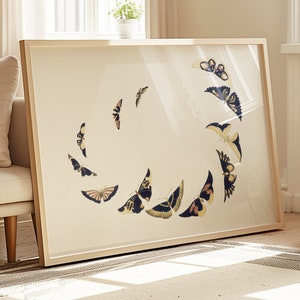 Kamisaka Sekka Art Print, Butterflies in Flight, Vintage Japanese Wall Art, Gift Idea, Nature Wall Decor, Aesthetic Gallery