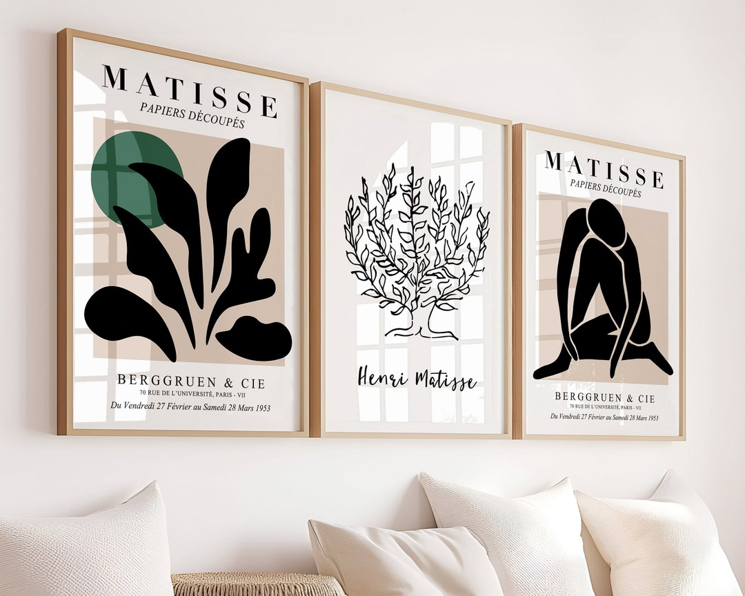 Lot de 3 toiles murales encadrées vert sauge vintage Matisse botanique esthétique - Décoration murale abstraite de Van Gogh pour chambre à coucher, salon - 40,6 x 61 cm Lot de 3 toiles murales encadrées vert sauge vintage Matisse botanique esthétique - Décoration murale abstraite de Van Gogh pour chambre à coucher, salon - 40,6 x 61 cm