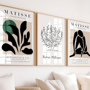 3er Set Matisse Poster - Art Deco Wohnzimmer, Trio Matisse Poster, Moderne Wanddekoration, französische Kunst, Künstlerische Drucke