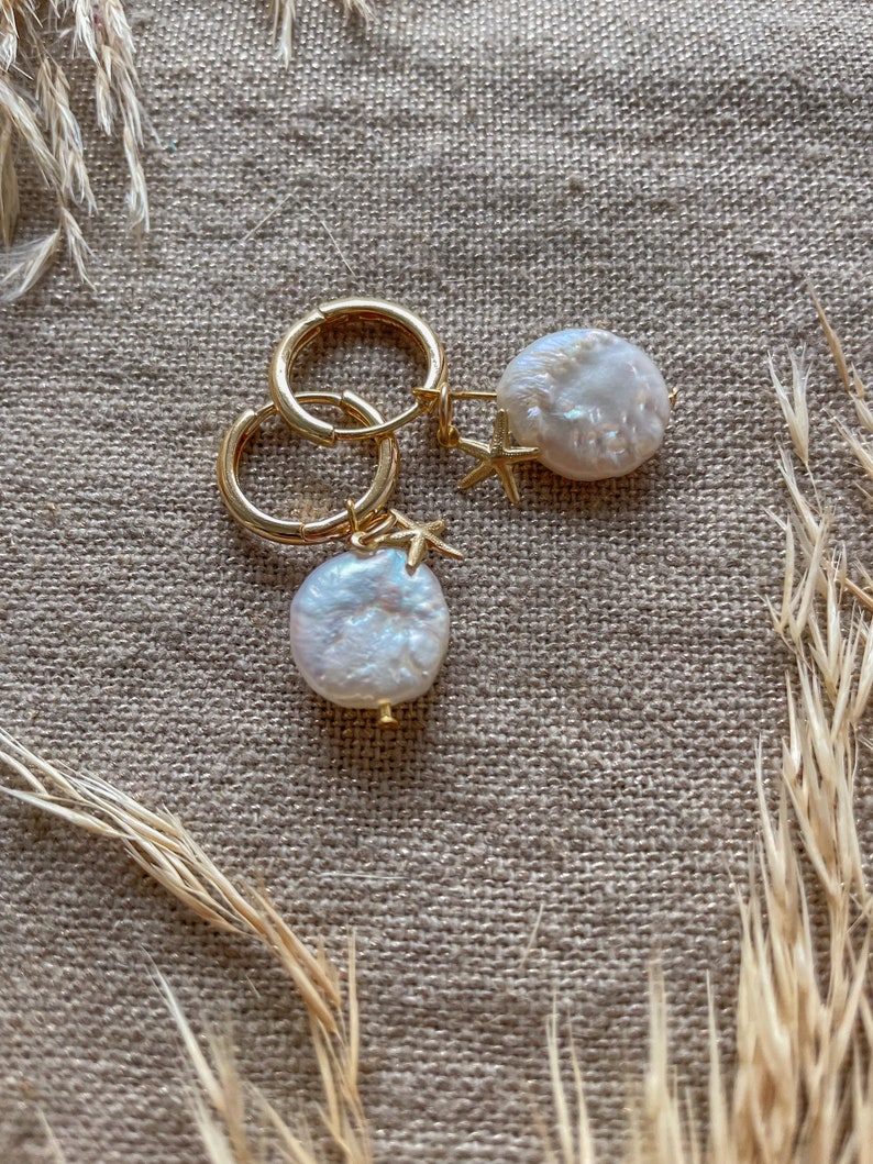 Coin Pearl Earrings Genuine Pearl Earrings Gold Filled Jewelry Freshwater Pearl Earrings Gift For Her Christmas Gift image 2