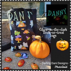 Darling child-friendly sized reversible glow-in-the-dark Halloween Trick-or-Treat tote bag